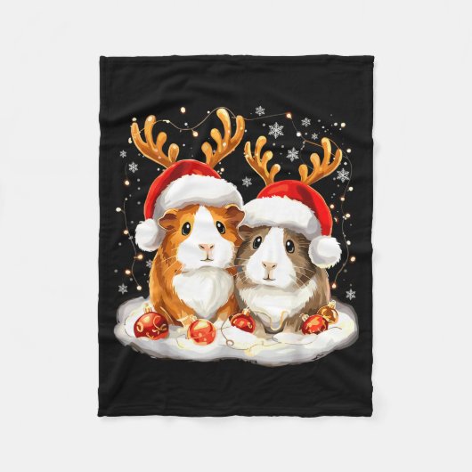 Christmas Guinea G Reindeer Xmas フリースブランケット (正面)