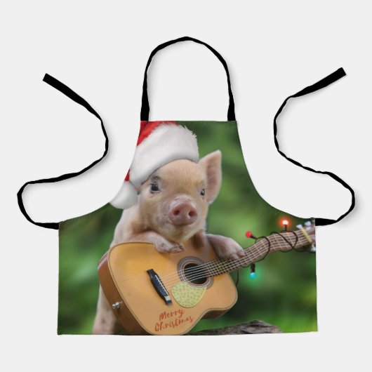 Christmas guitar pig エプロン (正面)