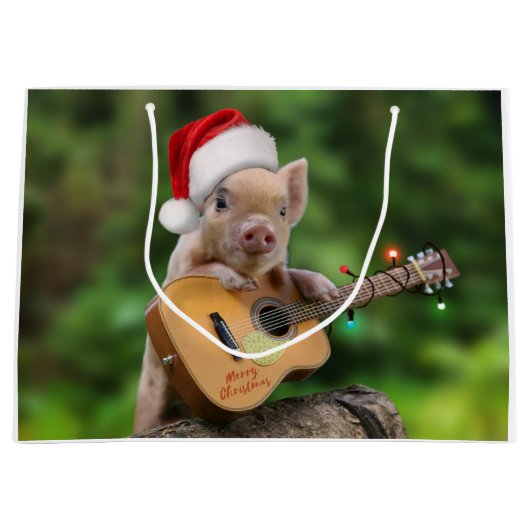Christmas guitar pig ラージペーパーバッグ (正面)