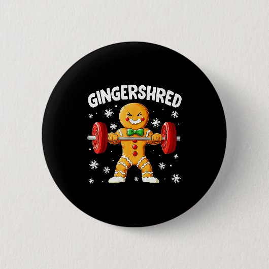 Christmas Gym Gingerbread Gingershred Xmas Workout 缶バッジ (正面)