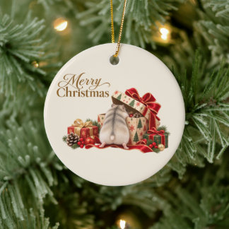 Christmas Hamster Exploring Gifts Ornament セラミックオーナメント