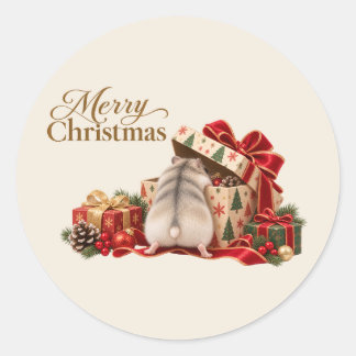 Christmas Hamster Exploring Gifts Sticker ラウンドシール