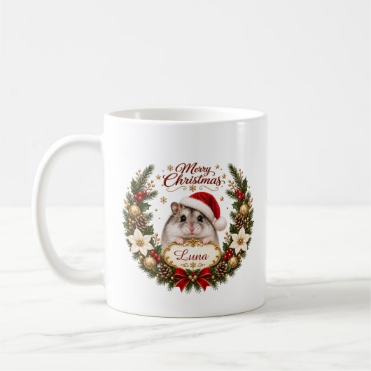 Christmas Hamster with Custom Name and Year コーヒーマグカップ (左)