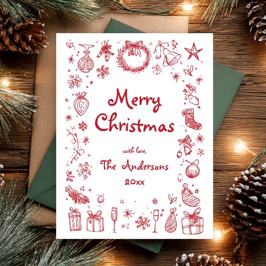 Christmas Hand Drawn シーズンポストカード