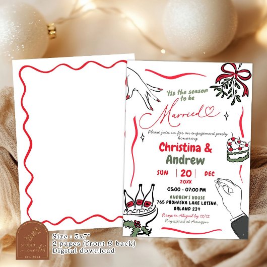 Christmas Hand Drawn Married Engagement Party 招待状