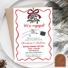 Christmas Hand Drawn Red Bow We're Engaged Party 招待状