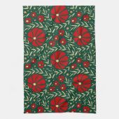 Christmas Hand-Drawn Red Flowers & Leaves キッチンタオル (縦)