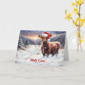 Christmas Happy Holidays Cute Highland Cow  カード (黄色い花)