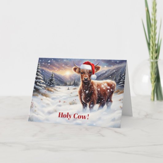 Christmas Happy Holidays Cute Highland Cow  カード (正面)