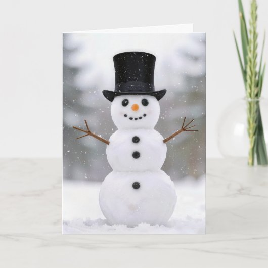 Christmas Happy Snowman Wearing a Top Hat カード (正面)