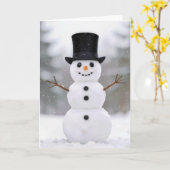 Christmas Happy Snowman Wearing a Top Hat カード (黄色い花)