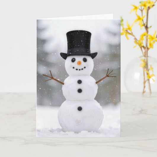 Christmas Happy Snowman Wearing a Top Hat カード (黄色い花)