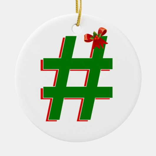 #Christmas #HASHTAG – ハッシュラベル記号 セラミックオーナメント (正面)