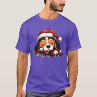 Christmas Hat Christmas Fairy Lights Beagle family Tシャツ