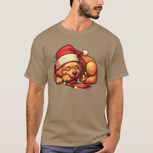 Christmas Hat Christmas Fairy Lights Labrador frie Tシャツ (正面)