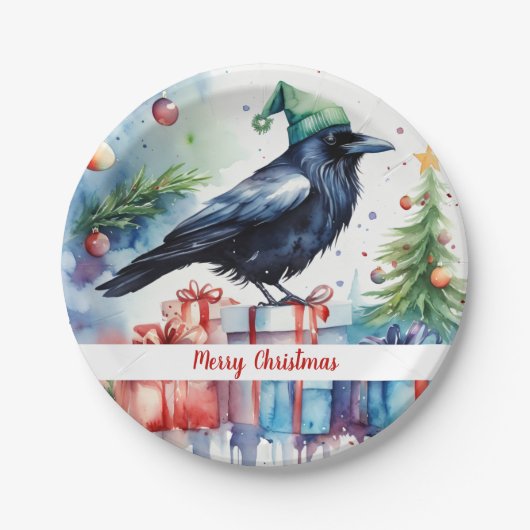 Christmas Hat Festive Crow - ペーパープレート (正面)