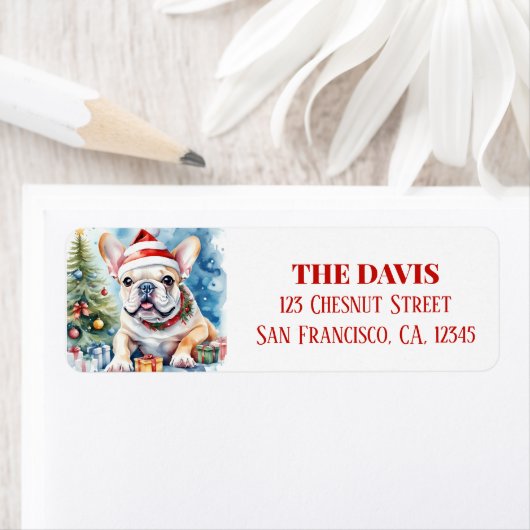 Christmas Hat Festive French Bulldog ラベル (インサイチュ)