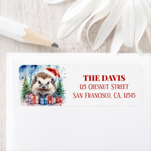 Christmas Hat Festive Hedgehog ラベル (インサイチュ)