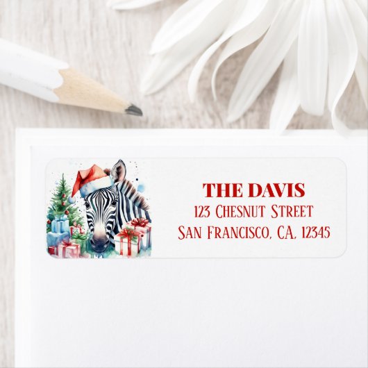 Christmas Hat Festive Zebra ラベル (インサイチュ)
