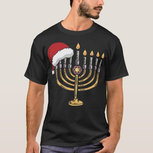 Christmas Hat Menorah Jew Hanukkah Chanukah Men Wo Tシャツ (正面)