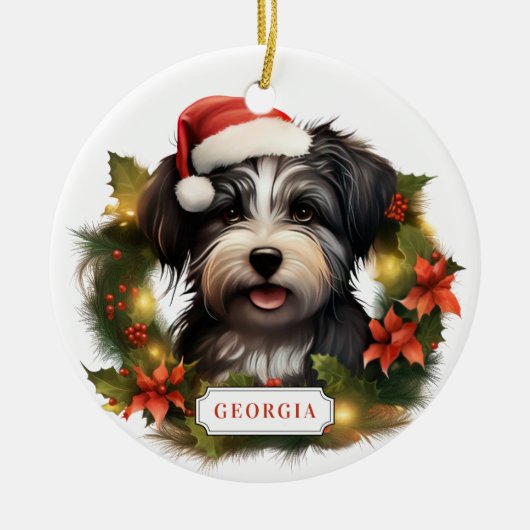 Christmas Havanese Ceramic Circle Ornament セラミックオーナメント (正面)