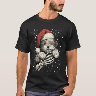 Christmas Havanese with Santa Hat Skeleton Hand Go Tシャツ