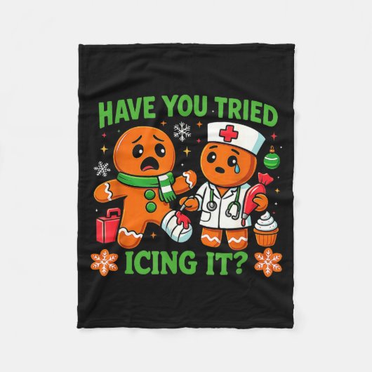 Christmas Have You Tried Icing It Gingerbread Icu フリースブランケット (正面)