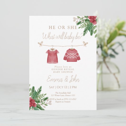 Christmas He or She What Will Baby Be Invitation 招待状 (スタンド正面)