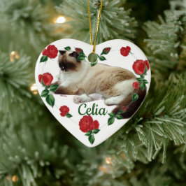 Christmas Heart Custom Cat Front and Back セラミックオーナメント