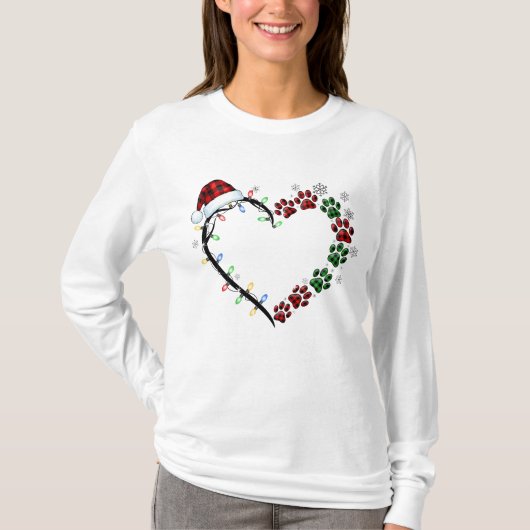 Christmas Heart Paw | Cute Holiday Dog Lover Tシャツ (正面)