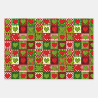 Christmas Hearts Patchwork Quilt Wrapping Sheets  ラッピングペーパーシート