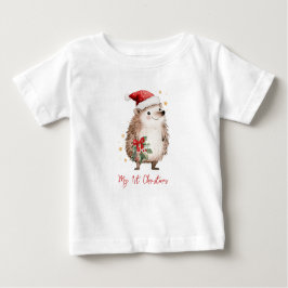 Christmas Hedgehog in Santa Hat  ベビーTシャツ