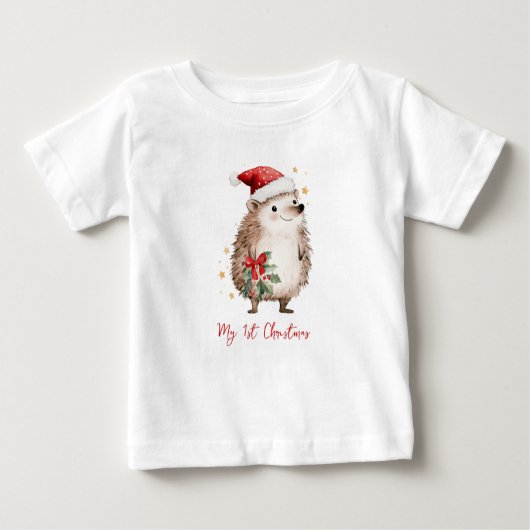 Christmas Hedgehog in Santa Hat  ベビーTシャツ (正面)