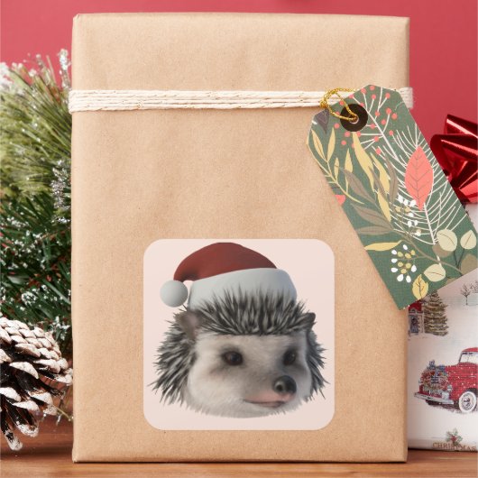 Christmas Hedgehog Or Opossum Wearing Santa Costum スクエアシール (クリスマス)