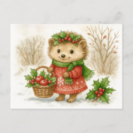 Christmas Hedgehog Watercolor Postcard シーズンポストカード