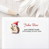 Christmas Hedgehog with Holly Return Address Label ラベル (インサイチュ)