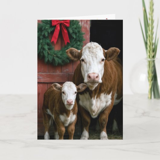 Christmas Hereford Cow and Calf カード (正面)