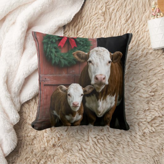 Christmas Hereford Cow and Calf クッション (ブランケット)