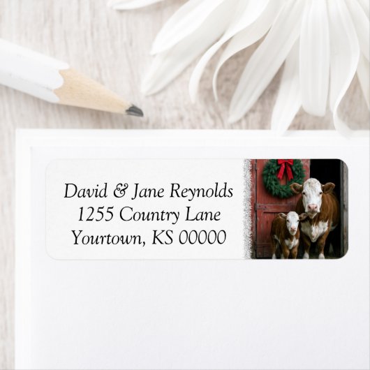 Christmas Hereford Cow and Calf ラベル (インサイチュ)