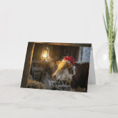 Christmas Hereford Cow in a Barn カード (正面)