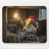 Christmas Hereford Cow in a Barn マウスパッド (正面)