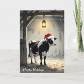 Christmas Hereford Cow In Barn Doorway カード (正面)