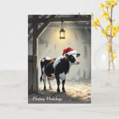 Christmas Hereford Cow In Barn Doorway カード (黄色い花)