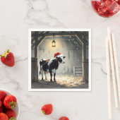 Christmas Hereford Cow In Barn Doorway スタンダードカクテルナプキン (インサイチュ)