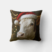 Christmas Hereford Cow Wearing a Santa Hat クッション (裏面)