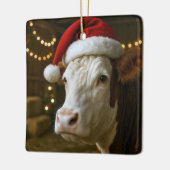 Christmas Hereford Cow Wearing a Santa Hat セラミックオーナメント (左)