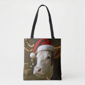 Christmas Hereford Cow Wearing a Santa Hat トートバッグ (正面)