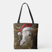 Christmas Hereford Cow Wearing a Santa Hat トートバッグ (裏面)