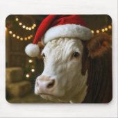 Christmas Hereford Cow Wearing a Santa Hat マウスパッド (正面)