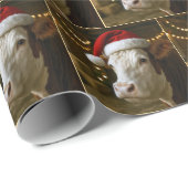 Christmas Hereford Cow Wearing a Santa Hat ラッピングペーパー (ロールコーナー)